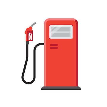 Vector illustration of red gas station with petrol pump. Isolated on white. Flat style