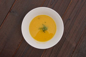 Pumpkin soup on a table
