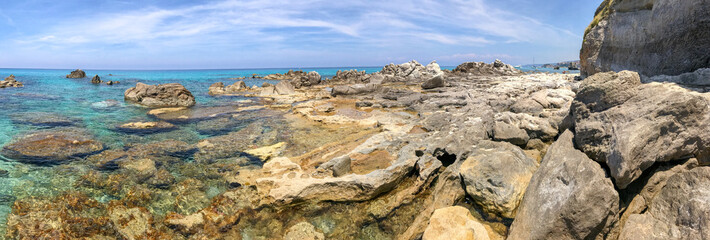 Panoramic view of beautiful rocky beach