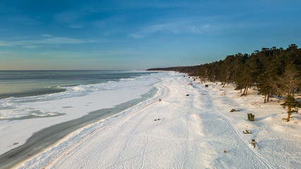 Fototapeta na wymiar Winter sunset, Saulkrasti, Baltic Sea.