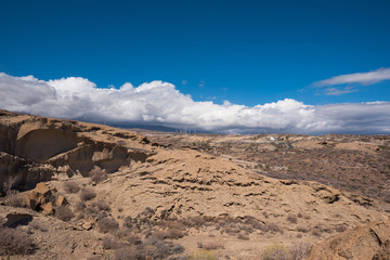 Desertic landscape in south Tenerife islands, Cnary islands, Spain.