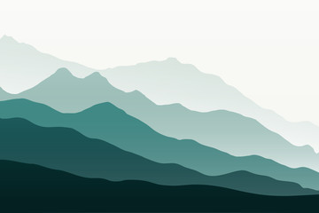 Beautiful mountains landscape. Nature background. Vector illustration for backdrops, banners, prints, posters, murals and wallpaper design.
