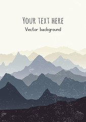 Fototapeta na wymiar Beautiful mountains landscape. Vertical nature background with space for text. Vector illustration for cards, covers, banners, prints, posters, murals and wallpaper design.