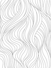Abstract wavy background. Monochrome pattern with waves or hair. Black and white vector illustration. Can be used for coloring book, prints.