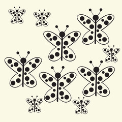 Butterfly with ellipses , colorless pattern . Hand drawn.