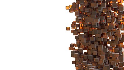 Storm of orange cubes falling from sky. Abstract and 3D concept. Isometric Geometry theme. Creative idea for modern design