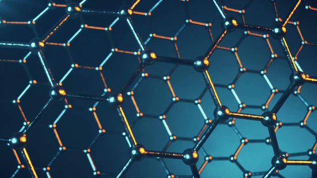 Graphene atom nanostructure loopable animation. Nanotube in form of honeycomb. Concept Nanotechnology and sciences. 4K 3d animation
