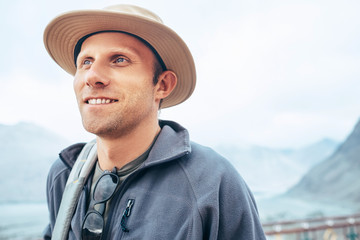 Traveler man in hat portrait