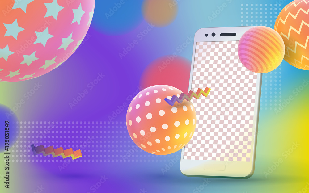 Poster multicolored abstract vector holographic 3d background. trendy liquid gradients. colored 3d balls wi