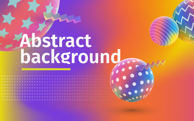 Fluid colorful shapes composition. Trendy gradients. Multicolored abstract vector holographic 3D background. Colored 3d balls with textures. Template for banner and advertising poster. Eps10 vector.