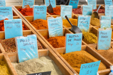 Collection of spices for sale.