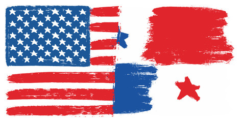 United States of America Flag & Panama Flag Vector Hand Painted with Rounded Brush