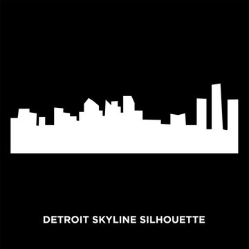 white detroit skyline silhouette on black background