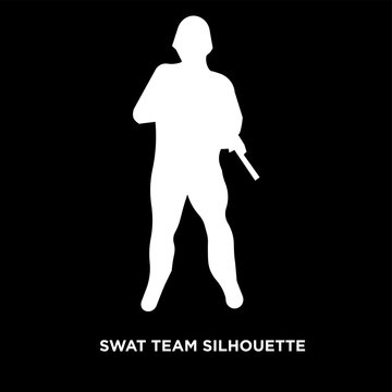 White Swat Team Silhouette On Black Background