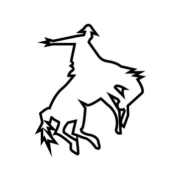 bucking bronco silhouette outline on white background
