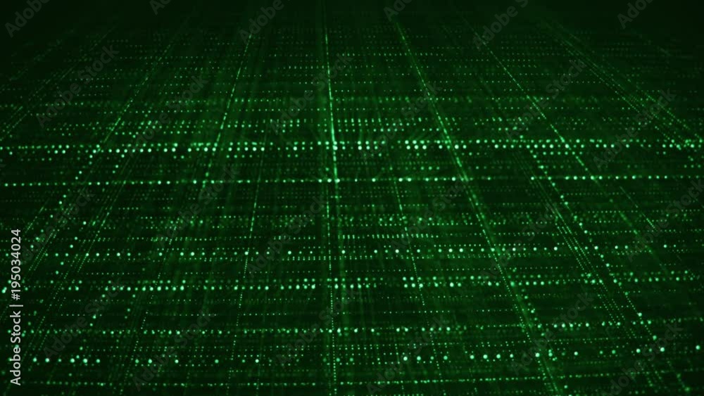 Poster dolly shot of endless green grid. information technology sci-fi concept. computer generated seamless