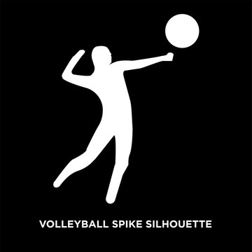 white volleyball spike silhouette on black background