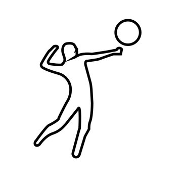 volleyball spike silhouette outline on white background