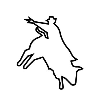bull rider silhouette outline on white background