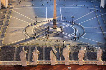 view of St. Peters Square from the height of the dome of St. Peters Cathedral, Vatican, Rome, Italy