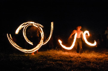 Spinning fire poi rings of fire