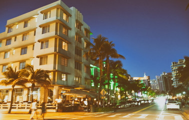 Blurred movements on Ocean Drive, Miami Beach at night