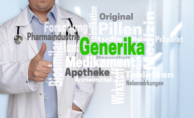 Generika Cloud Konzept und Arzt mit Daumen hoch