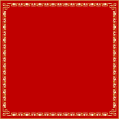 Illustration Art of Traditional Gold Chinese Frame or Border Pattern on Red Background.  This Can Be Used for Chinese New Year or Wishes Cards.