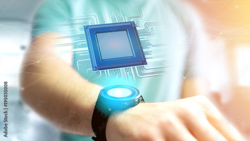 Poster processor chip and network connection - 3d render