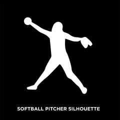 white softball pitcher silhouette on black background