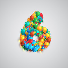 Number made by colorful balloons, vector.