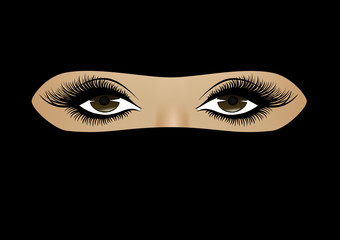 Muslim woman face in hijab close-up on a full frame, horizontal, vector illustration