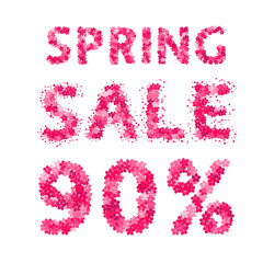 Spring sale banner. 90% discount sign. Numbers and letters made of flowers. Easy to edit vector design template.