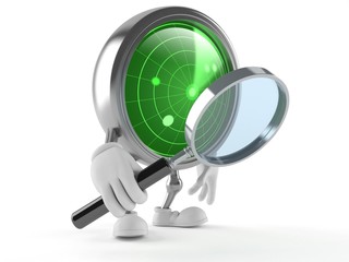 Radar character looking through magnifying glass