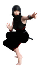 3D Rendering Female Ninja on White
