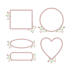 pink cute delicate princess pearl frame with floral patterns isolated on white background