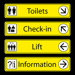 Fototapeta premium Airport Signs,isolated on black background