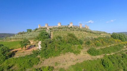 Fototapeta premium Monteriggioni, Tuscany. Awrial panoramic view of city and countryside