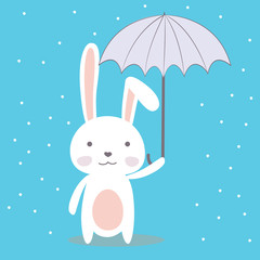 Cute cartoon bunny,funny wild animal with umbrella