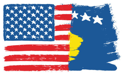 United States of America Flag & Kosovo Flag Vector Hand Painted with Rounded Brush