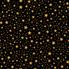 Seamless geometric pattern from stars. Gold stars on a black background. Vector illustration