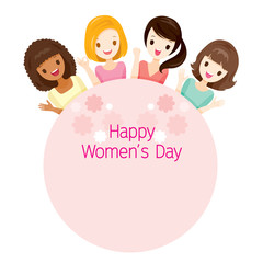 International Women’s Day, Women On Circle Frame With Various Nations And Skin, Female, Heroine, People, Feminism