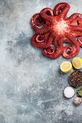 Raw octopus cooking