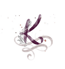 Hand drawn calligraphy letter K. watercolor Script font. Isolated letters written with ink. Handwritten brush style. Hand lettering for logos packaging design poster, wedding, birthday card