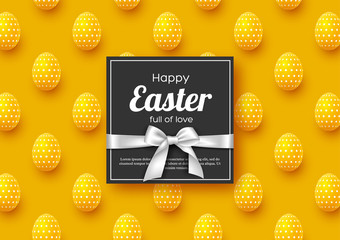 Fototapeta premium Easter holiday greeting card with decorative 3d eggs. Vector illustration.