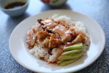 Crispy roast pork with rice , Thai food