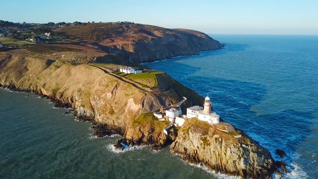 aerial view of beautiful lighthouse on a cliff in Howth, Ireland