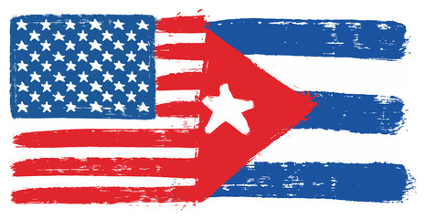 United States of America Flag & Cuba Flag Vector Hand Painted with Rounded Brush