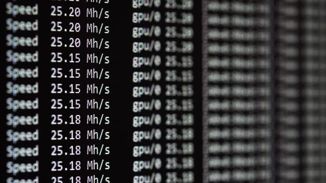 Cryptocurrency Mining With Graphical User Interface (GPU or Video Card) On Computer Monitor Display