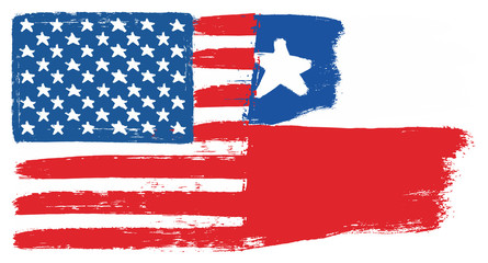 United States of America Flag & Chile Flag Vector Hand Painted with Rounded Brush